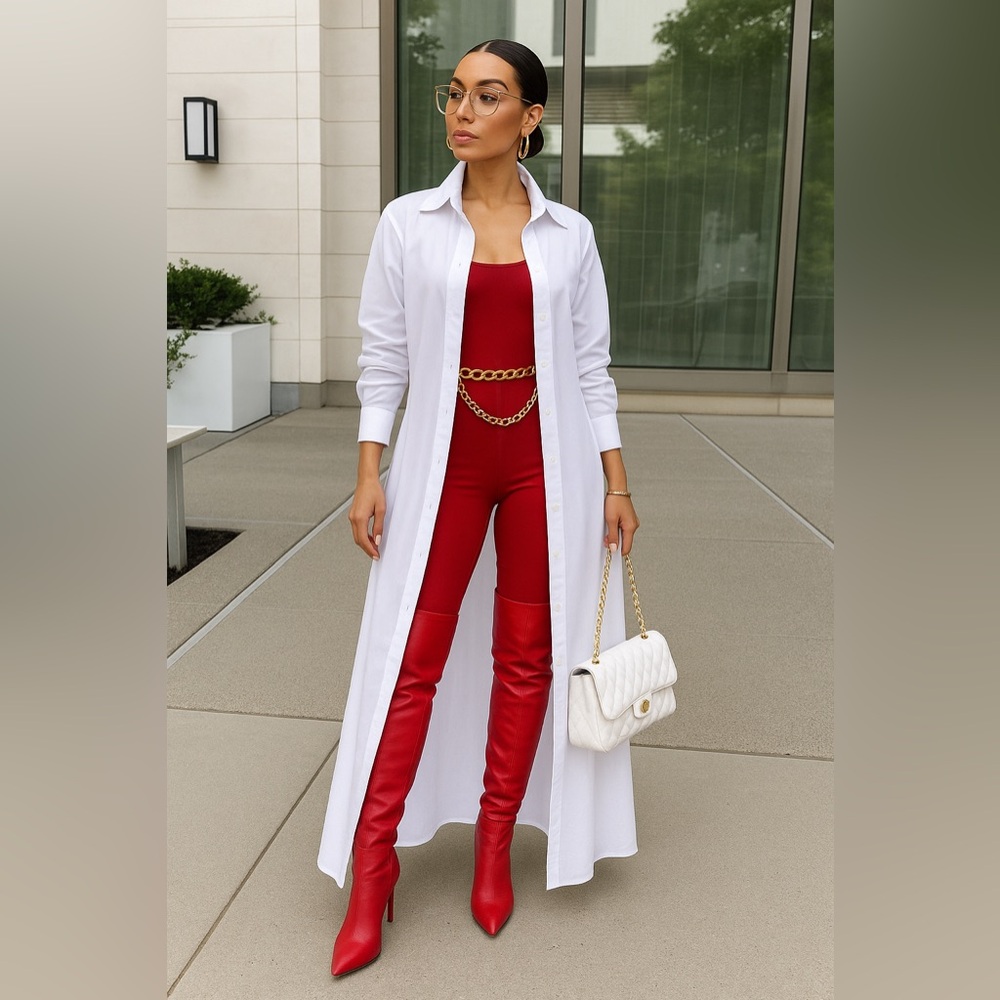 Chic Button Up Long Classic Shirt Dress
